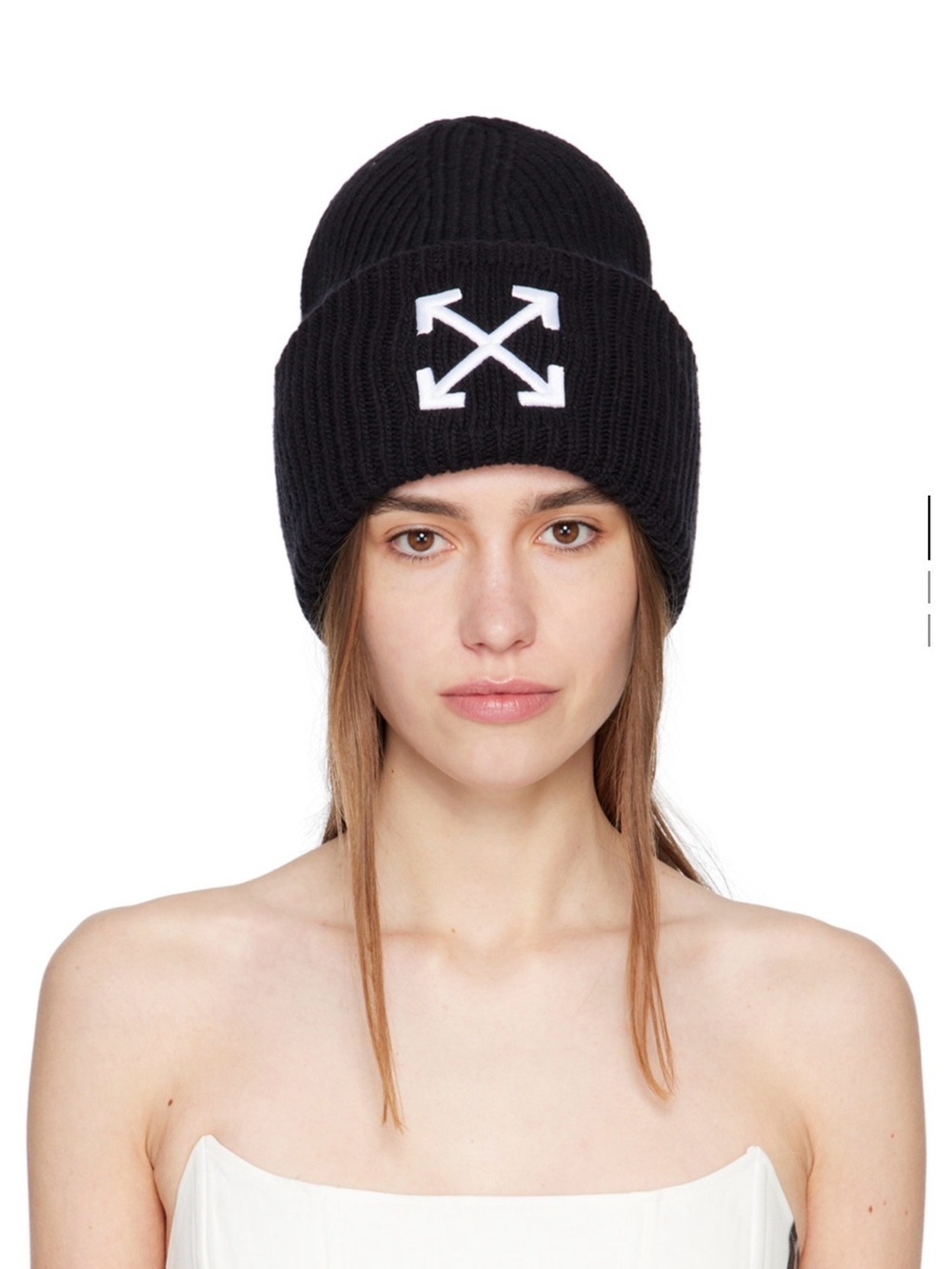 Off-White Black Beanie with White Arrow Patch